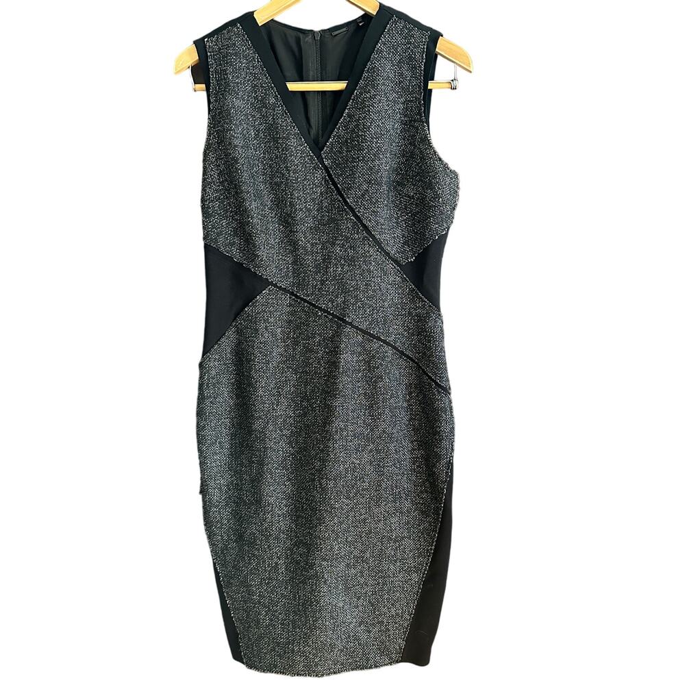 ELIE TAHARI | Black Tweed Wrap Detail Sheath Cocktail Dress | US Size 8